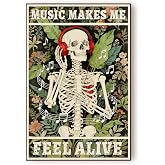 LINWDSB Music Makes Me Feel Alive Skull Music Wall Art - Waterproof Canvas Gothic Floral Poster, Music Room & Man Cave Decor Unframe-style 12x18inch(30x45cm)
