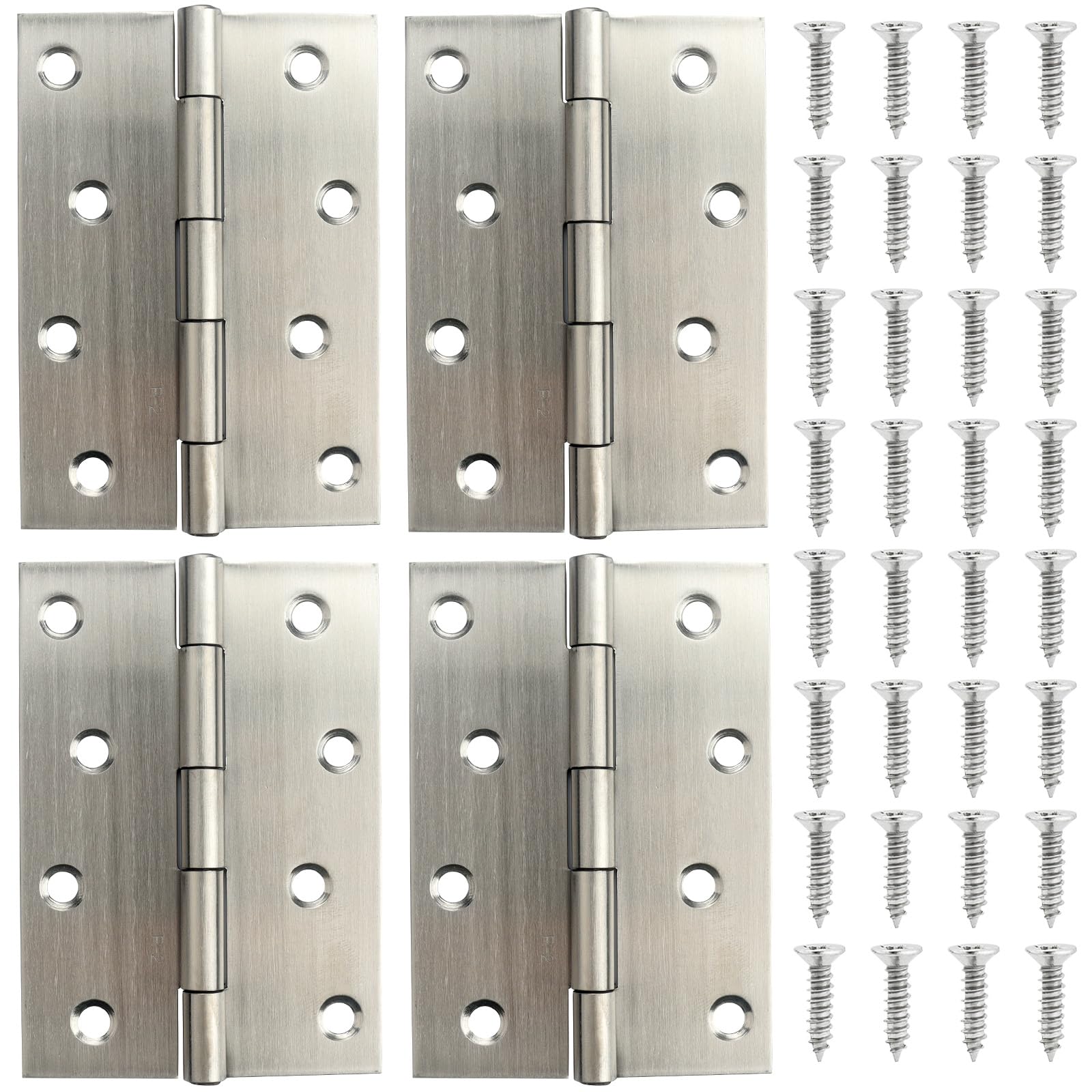 Roellgs 4 Piece Hinge Set 100mm × 70mm, Stainless Steel Hinges for 4 Inch Doors, Hinges for Interior and Exterior Doors, Hinges for Wooden Doors, Ball Bearing Door Hinges