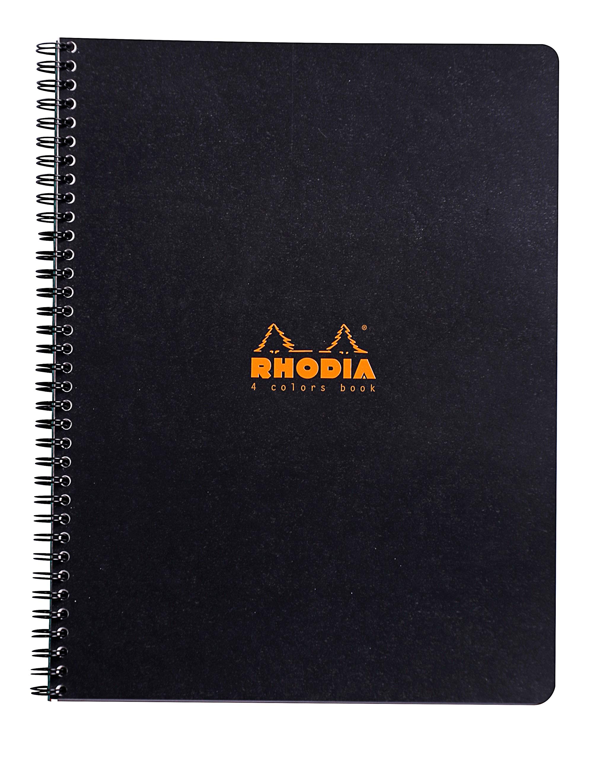 RHODIA 19320C - Spiral Notebook (Full Bound) 4coloRsbook Black or Orange - A4+ - Small Squares - 160 Detachable Pages 4-Hole Perforation - White Clairefontaine Paper 80 g/m - Classic