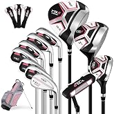 PGM 12/15 Pieces Women's Complete Golf Club Set for Right Handed | Easy Launch &amp; Forgiveness with 460cc Driver, Fairway Wood, Hybrid, Irons, Putter, Headcovers &amp; Golf Bag - Ideal for Beginners