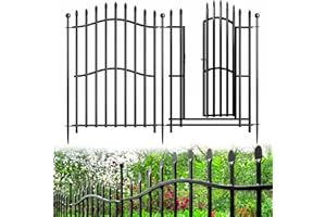 BILIBOMPA 10 Panels No Dig Decorative Garden Fence with Gate - 32in H x 22.5ft L, Reinforced Square Tube Rustproof Tall Animal Barrier for Dogs & Rabbits, Outdoor Yard Border Fencing