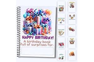 FEATHERSTONE MOTIFS Birthday Gift Card Book 5x7 inches with Stickers, 10 Page Soft Cover Spiral Bound with Protective PVC Cover, and 20 Double Sided Sticky Dots - 4 Different Cover Design Options (Birthday Presents)