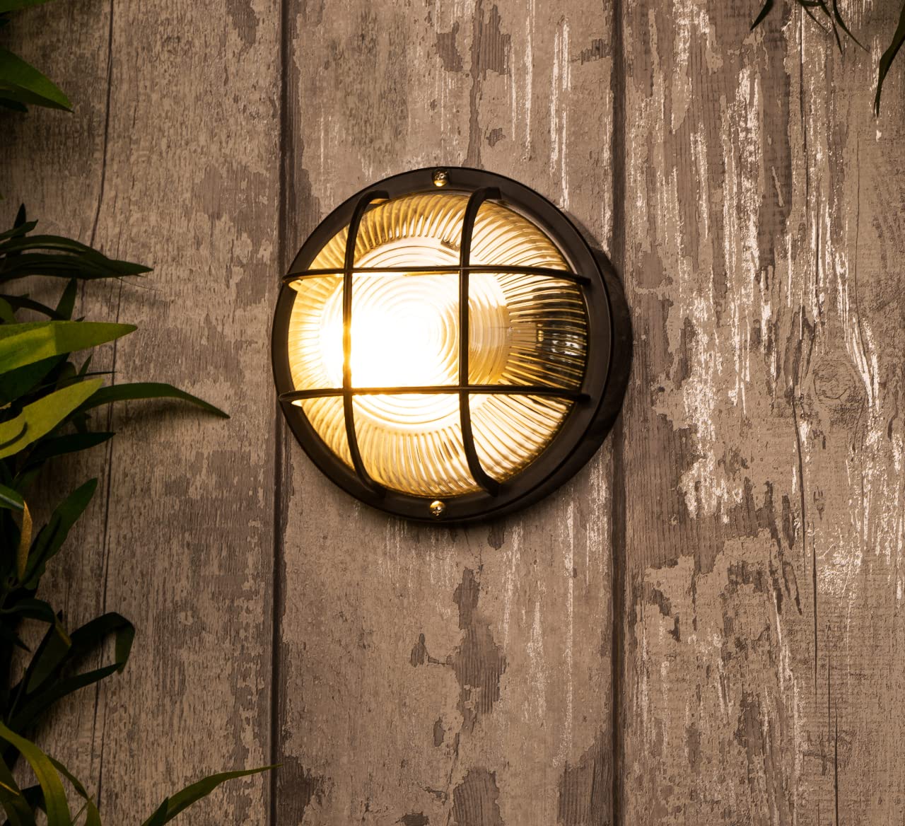 CGC Lighting Black Cage Round Bulkhead Wall Ceiling Light Weatherproof Indoor Outdoor Garden Patio Porch Drive Way Balcony Door Garage