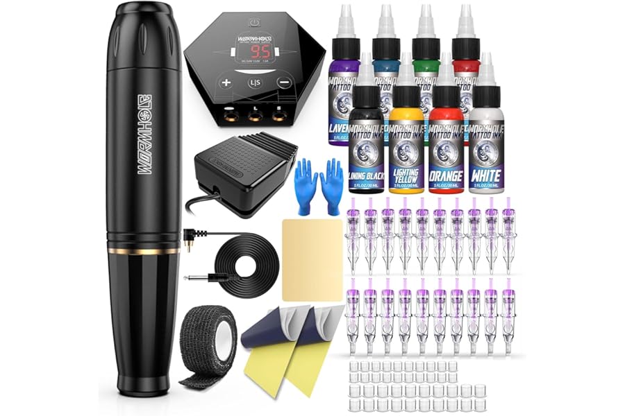Tattoo Gun Kit Cartridge Tattoo Machine Kit Tattoo Kit Tattoo Pen Kit for Beginners Rotary Tattoo Pen Type Machine Kit Complete Tattoo Supplies WTK070