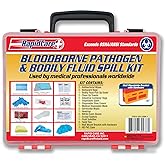 Rapid Care First Aid 839-LGBBK-1 Premium Bloodborne Pathogen &amp; Bodily Fluid Spill Clean Up Kit, OSHA Compliant, Wall Mountable, 10" x 8" x 3.5",Red/Clear