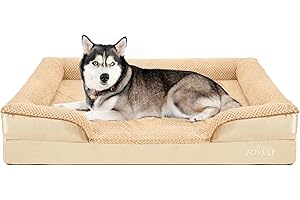 JOYELF Orthopedic Dog Bed for Extra Large Dogs, Foam Sofa Couch Bed, Waterproof with Removable Washable Cover and Nonskid Bottom, Durable - Khaki