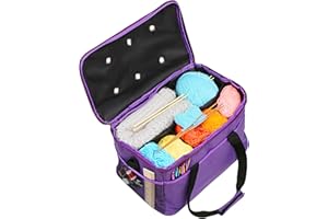 LEMESO Crochet Bag for Beginners, High Capacity Yarn Totes Organizer with Inner Divider Portable for Crochet Hooks, Knitting Needles, Project and Supplies, Purple