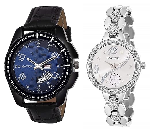 Bae-Redux Analogue Collection Day and Date Blue White Dial Couple Watch