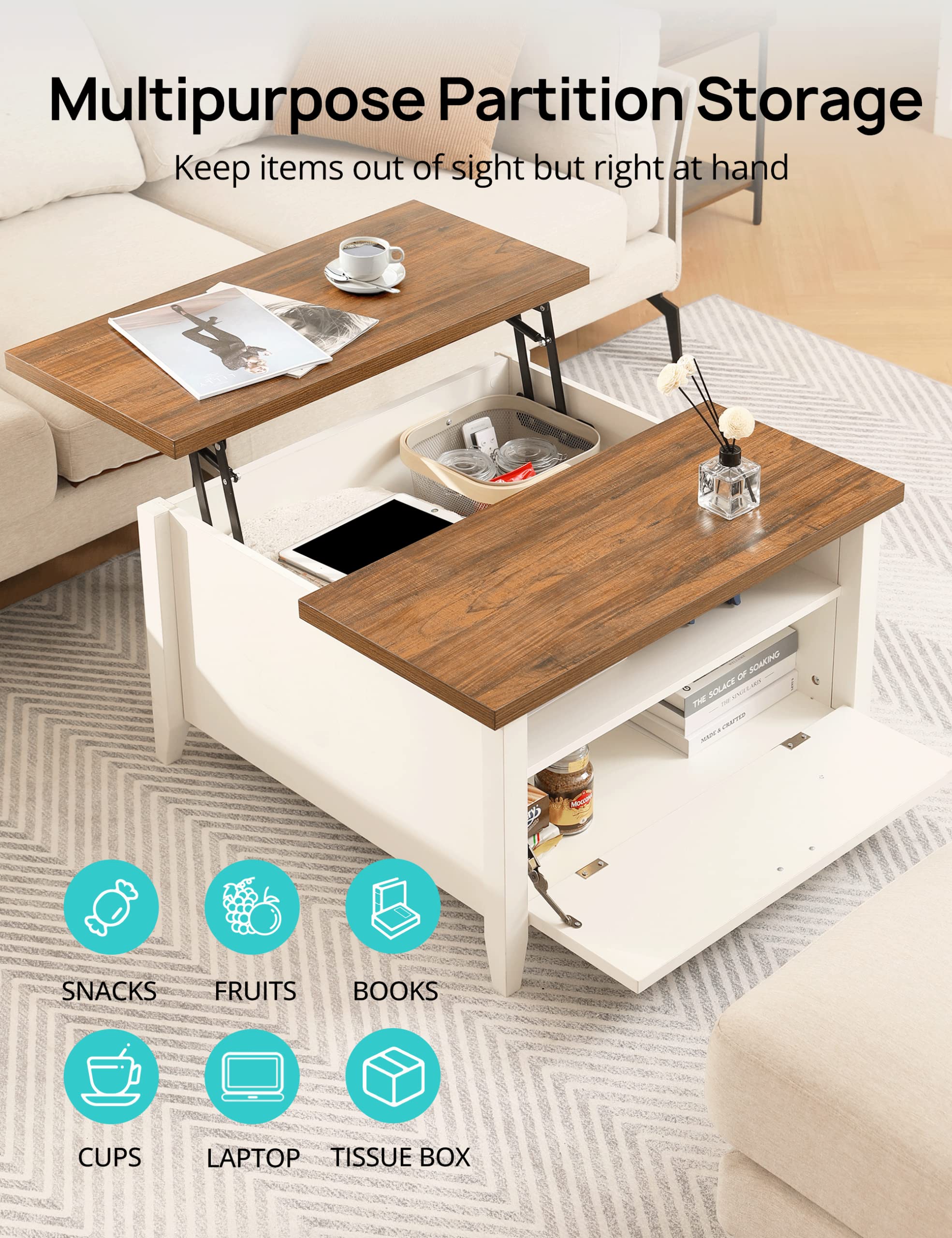 Mua Evajoy Lift Top Coffee Table, Ergonomic Rising Table with Hidden ...