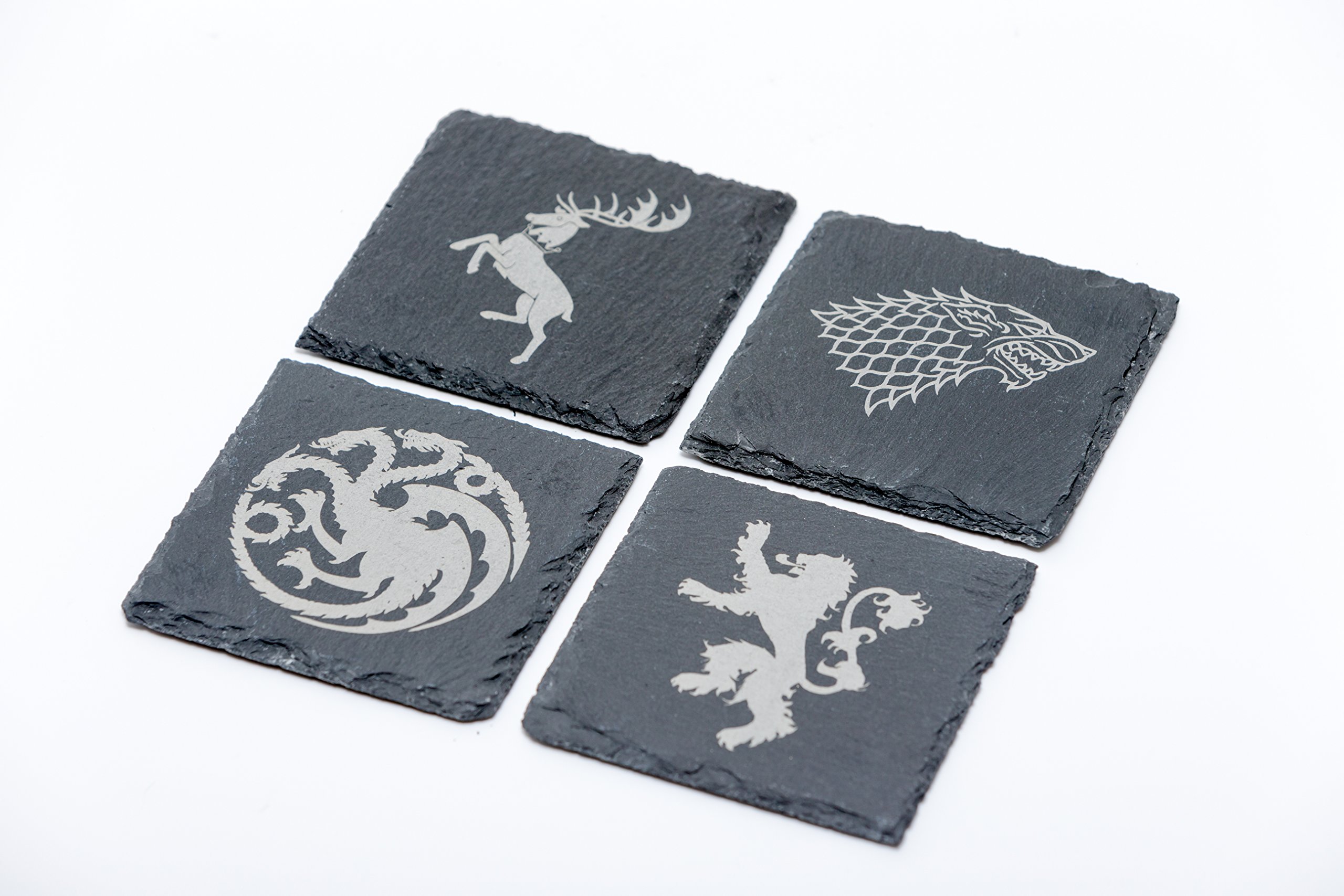 GOT inspired Stark Lannister Baratheon Targaryen slate drinks coasters set of 4