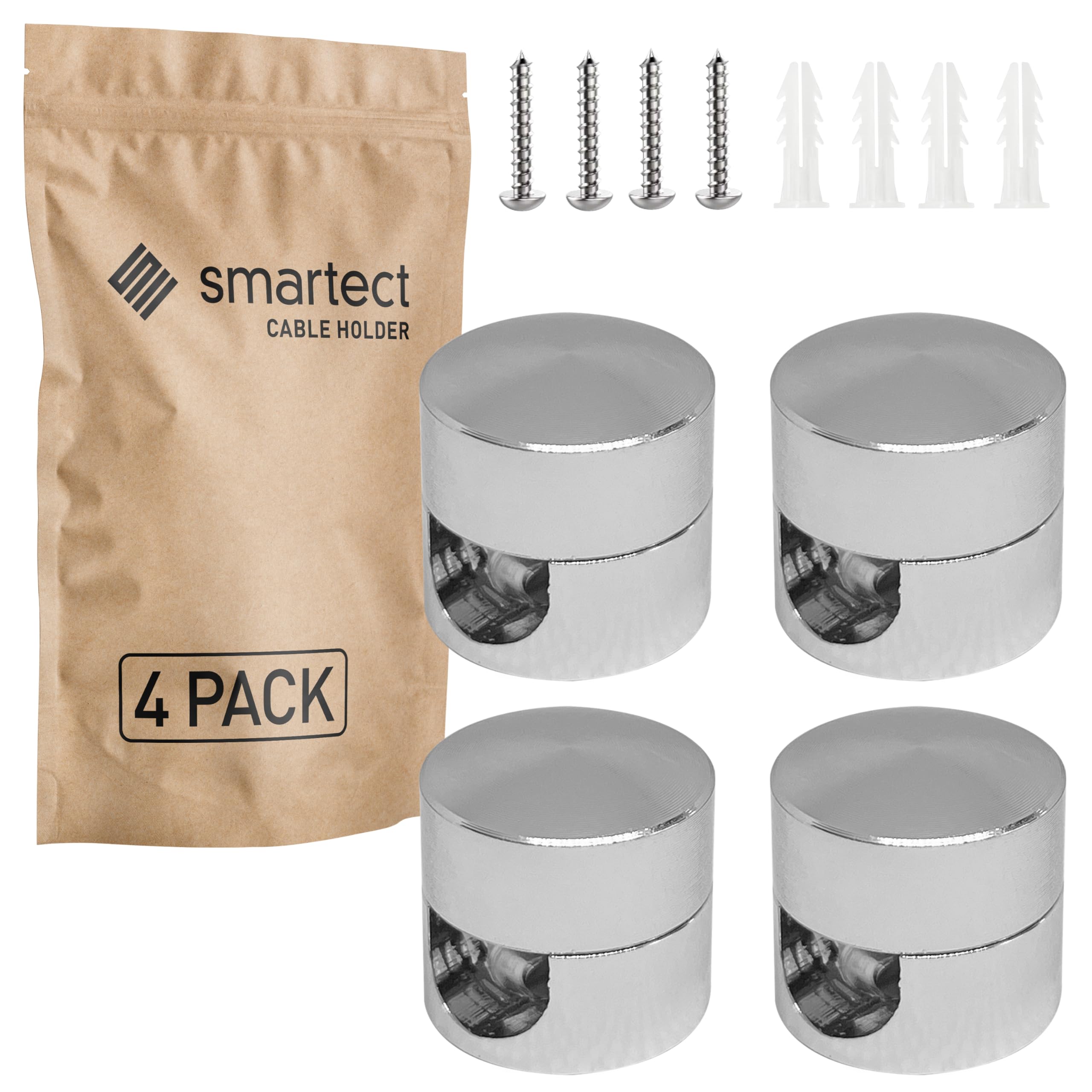 smartect Aluminium Wall and Ceiling Pins [4 Pieces, Metal] Cable Decentralizer with wall Plugs and Screws Included, Ceiling Light Hook for Your DIY Project