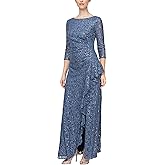 Alex Evenings Womens Long 3/4 Sleeve, Mother of The Bride Dress W/Cascade Ruffle and Front Slit, (Petite and Regular Sizes)