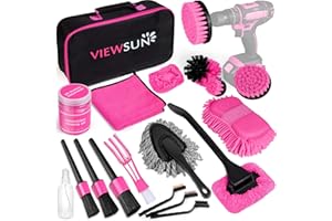 Viewsun 20PCS Car Cleaning Kit, Pink Car Interior Detailing Kit with Drill Brush Set, Windshield Cleaning Tool, Detailing Brushes, Wire Brushes, Cleaning Gel, Complete Cleaning Supplies for Women
