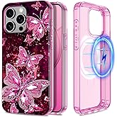 Hekodonk for iPhone 15 Pro Max Case,Compatible with MagSafe,Glow in The Dark Full Body Rugged Protection Slim Shockproof Glossy Stylish Women Girls Case for iPhone 15 Pro Max 6.7 inch,Hot Pink
