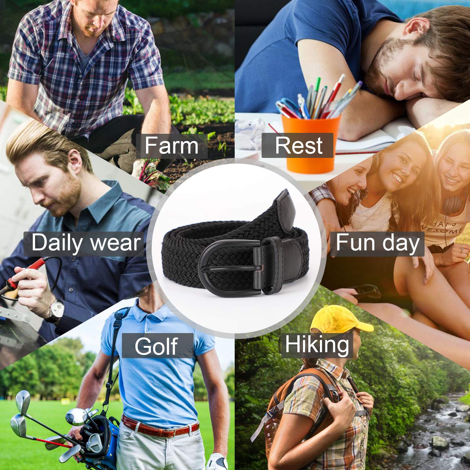 Braided Canvas Stretch Belt Elastic Casual Belt for Men/Women/Junior 1.3\