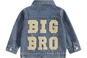 VISGOGO Toddler Baby Girl Jacket Big Lil Sister/Brother Letter Embroidery Jean Long Sleeve Cardigan Button Denim Coat
