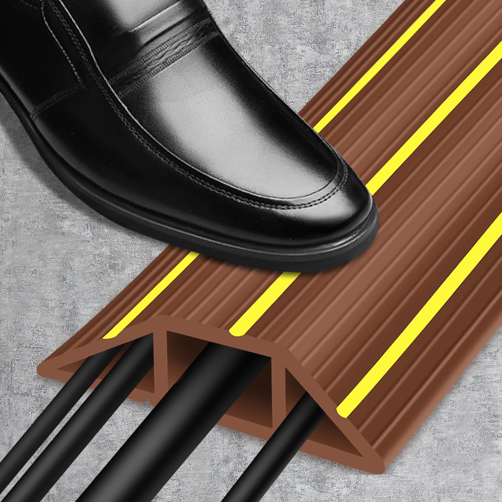 Floor Cable Protector, 3M Cable Cover Outdoor for Wires Floor Cable Tidy, Heavy Duty PVC Floor Cord Hiders with 3 Large Channel, Brown & Yellow