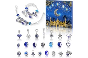 Pasimy Ramadan Mubarak Advent Calendar Ramadan Advent Calendar Bracelets DIY 24 Days Eid Mubarak Countdown Charm Bracelet Jewelry for Women Decor