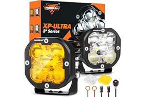 Auxbeam XP-Ultra Series 3Inch 80W Spot Flood Combo Ditch Lights, Far & Wide Amber White Cube Lights Offroad LED Bar, 9600LM Yellow Driving LED Pods with Light Covers, Pair
