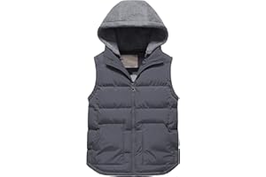 Pursky Girl's and Boy's Warm Puffer Vest Coat Water Resistant Sleeveless Jacket With Detachable Hood for 6-14Y