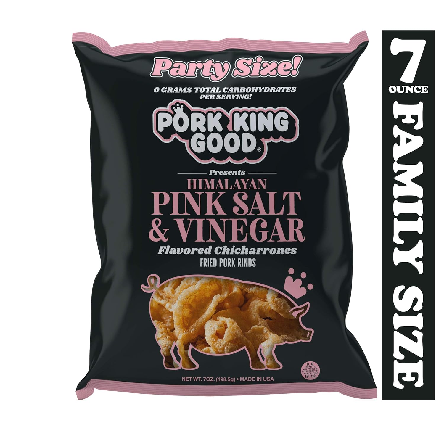 Pork King Good Himalayan Pink Salt & Vinegar Pork Rinds 7 OZ FAMILY