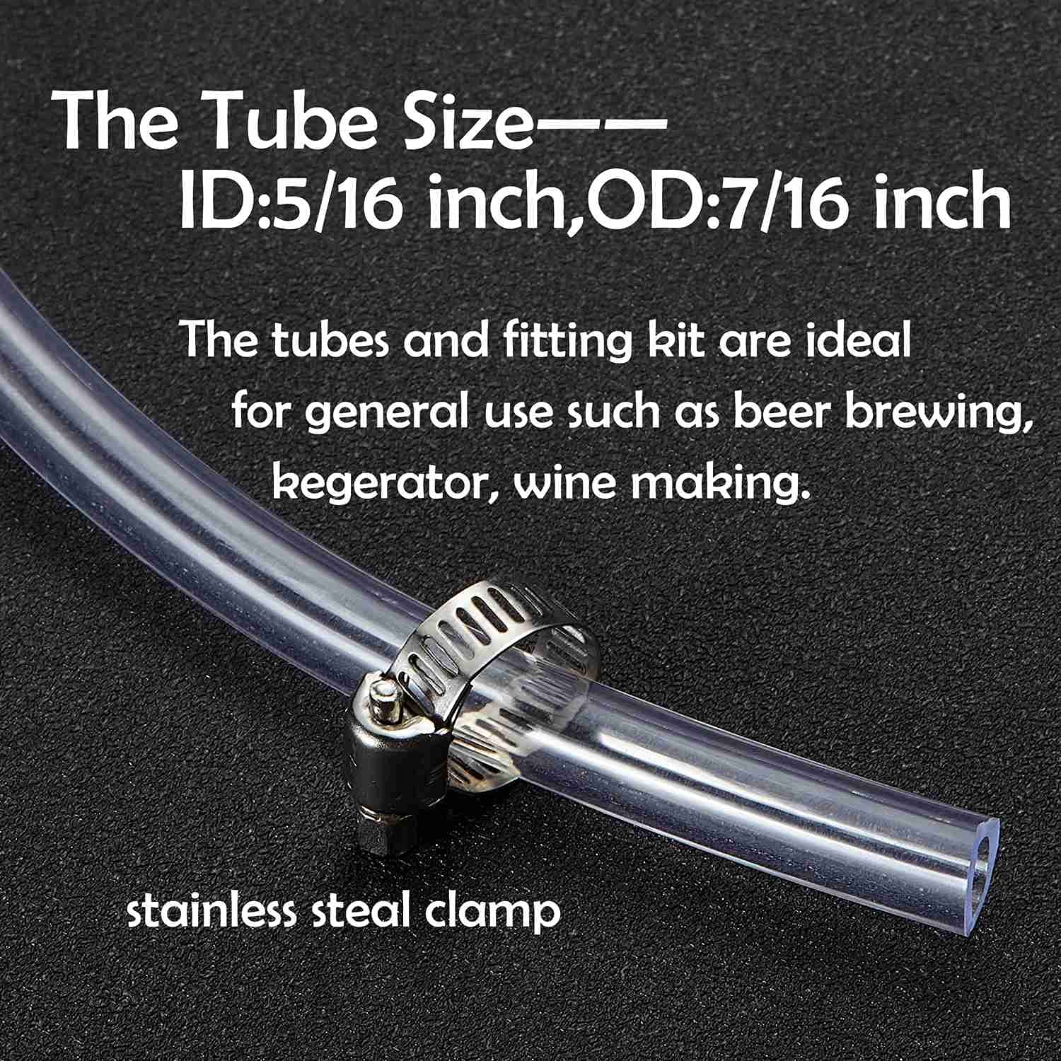 Draft Beer Line with Connectors,Part of Kegerator Kit,5 Feet-Clear Vinyl Tubing Hose 5/16