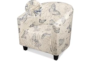 Treaful Club Chair Slipcover 1 Piece, Thick Beige/Blue Barrel Chair Cover with Arms, Round Soft Armchair Sofa Cover Removable Couch Furniture Protector for Bar Living Room Bedroom Hotel Counter