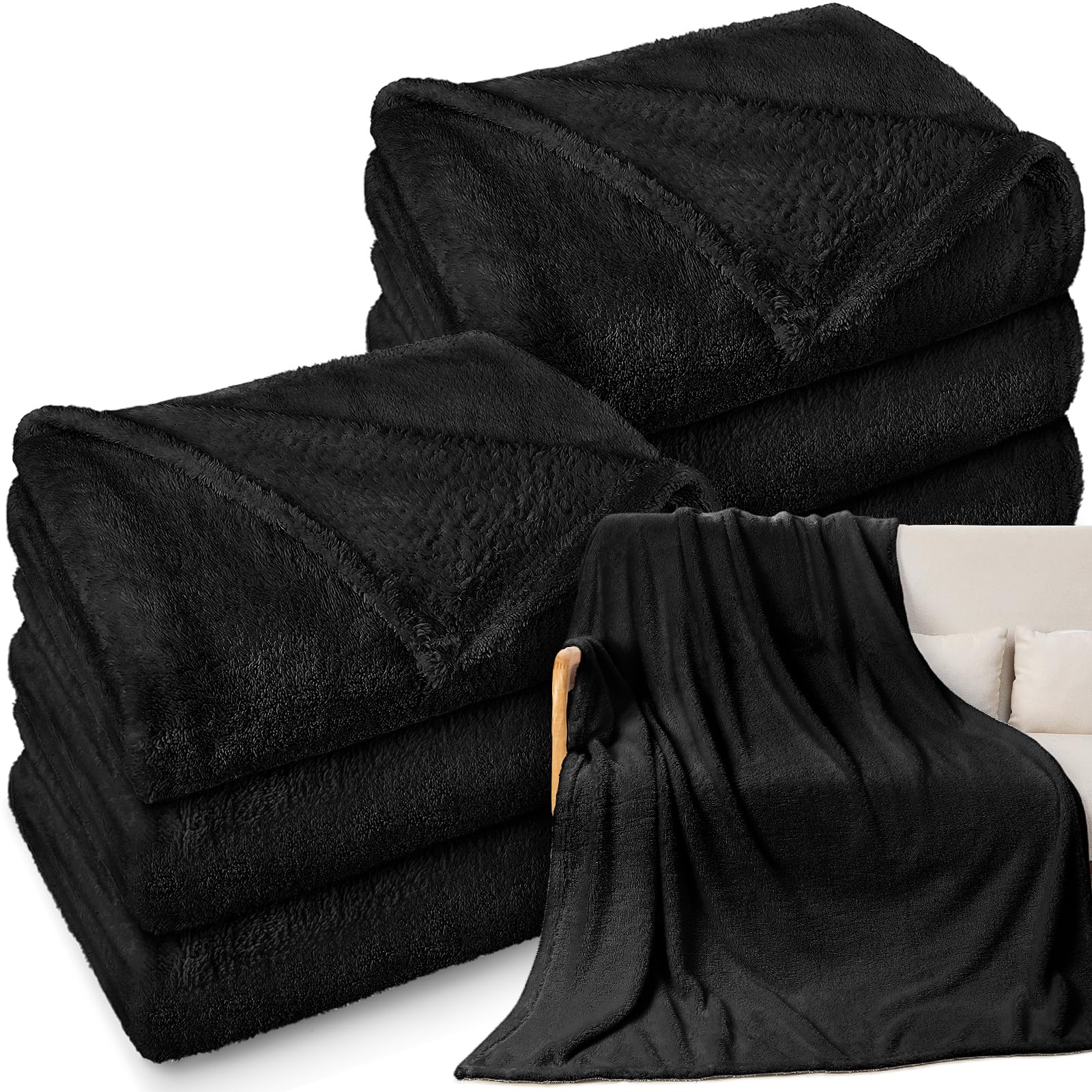 Photo 1 of Tinideya 6 Pack Sherpa Fleece Throw Blankets Bulk 50"x 60" Soft Plush Wedding Throw Blankets for Couch Sofa Spa Sleepover Party Favor Supplies Travel Guest Room Home Decor (Black)