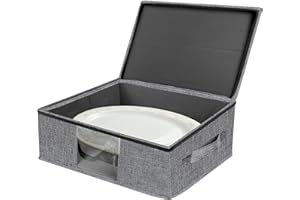 Platter Storage Case - Plate Storage Containers with PVC Windows,16.5“x12.6x5.5'', Stackable China Storage Containers Hard Sh
