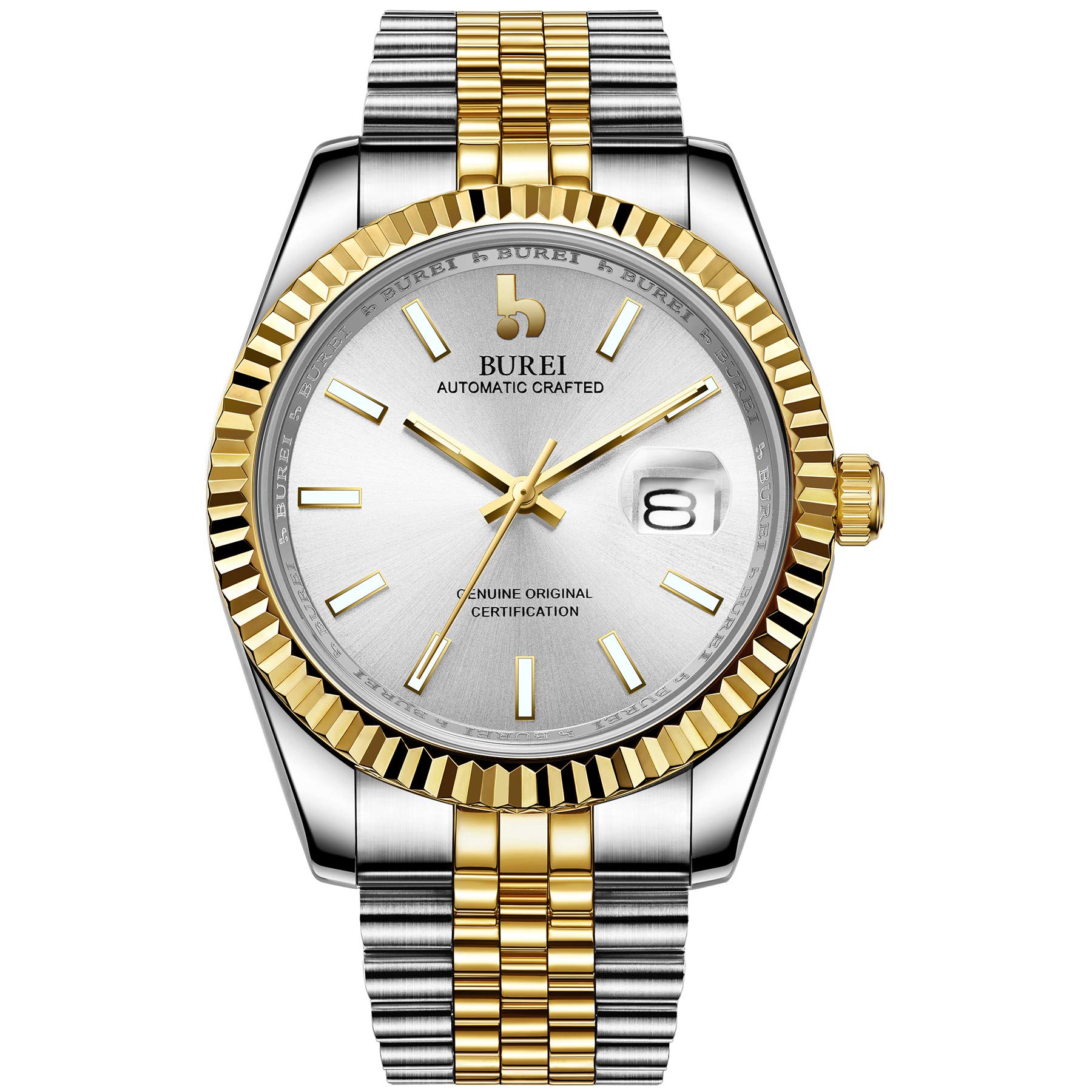 BUREI Men's Automatic Mechanical Watch Elegant Dress Watch for Men Synthetic Sapphire Glass Stainless Steel Strap