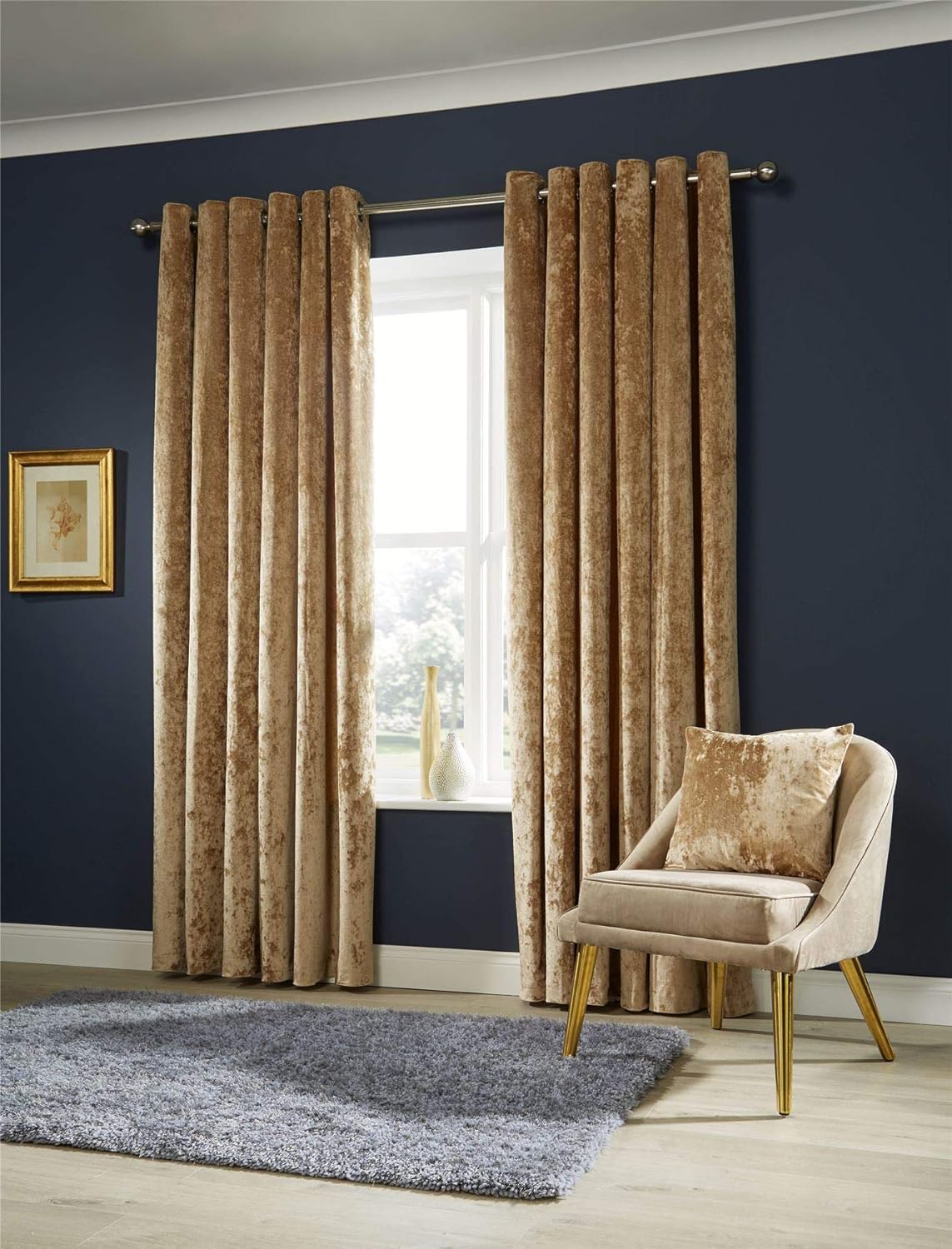 Looms & Leaves Designer Crushed Velvet Curtains, Fully Lined Ring Top