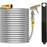OnBrand 125FT Metal Garden Hose with Sprayer Nozzle - Stainless Steel Hose | Durable Mighty Garden Hose with 4 Spraying Modes Adjustable Nozzle, Flexible, Kink-Free, Easy to Store with Storage Strap