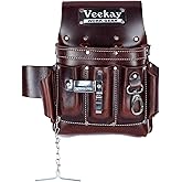 VEEKAY Electrician's Leather Tool Pouch – 10 Pocket Full Grain Leather Organizer for Electricians, Carpenters & Construction Workers – Durable, Heavy-Duty Utility Pouch (Brown/Black)
