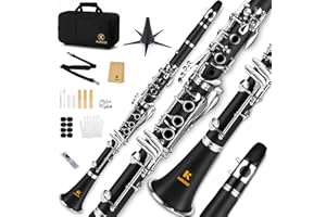 Kordos Bb Clarinet B Flat for Beginner Student Nickel-Plated with 2 Replaceable Barrels for School Band Orchestra adult kid with Hard Case, Mouthpiece, Stand, Cleaning Kit, Gloves, Strap, 3 Reeds