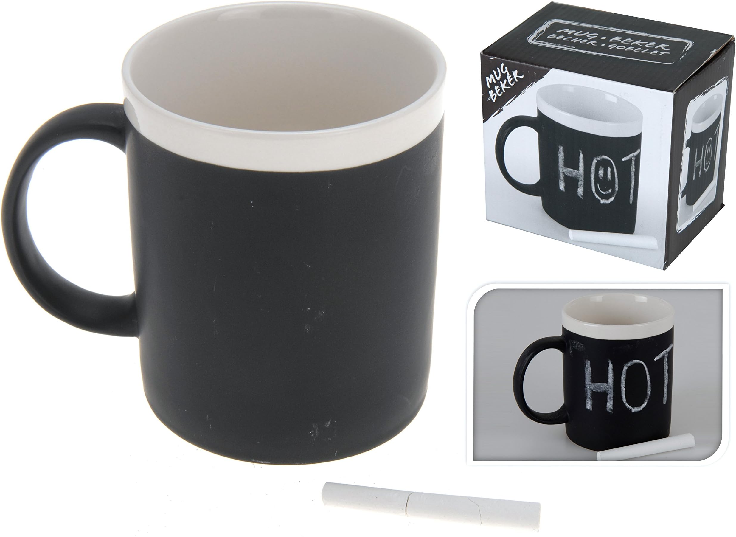 Ceramic 300ml Chalk Board Memo Note Chalkboard Tea Coffee Mug with 2 Chalks (Set of 2)