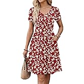Zeagoo Womens Summer Dress Mini Petal Short Sleeve Dresses Pleated Button Down V Neck Floral Beach Swing Vacation Dress 2026