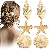 SmallCat 6 Pcs Starfish Hair Clip, Mermaid Seashell Hair Clip, Metal Seashell Hair Accessories for Women, Beach Party, Summer Holiday (3 Styles, Gold)