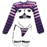 MEOWCOS Women's Lingerie Rainbow Stripe Lingerie Top and Panty Set Bikini Short Tops Panty with Stockings