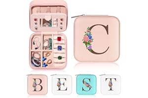 Yesteel Travel Jewelry Case Jewelry Box Jewelry Organizer, Travel Essentials Travel Accessories, Birthday Gifts for Women Mom Grandma Initial C