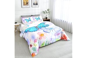 SW SETWIER SETWIER Blue Butterfly Bedding Set Full Duvet Cover Floral Comforter Cover for White Girls Kids Bedroom Comforter Cover Boys Teens Animal Colorful Butterfly Print Bedding Collections 3PCS