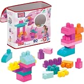 MEGA BLOKS First Builders Big Building Bag Toddler Blocks Toy Pink | 80 Colorful Pieces, Creative Open-Ended Play, Storage, Pink, Preschool Kids Ages 1+ Years, Easy to Build