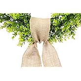20" Artificial Boxwood Wreath with Burlap Ribbon – UV-Resistant Weatherproof Farmhouse Front Door Decor for Spring, Summer, Fall, Winter – Indoor/Outdoor Greenery for Wall, Window, Porch, Holiday
