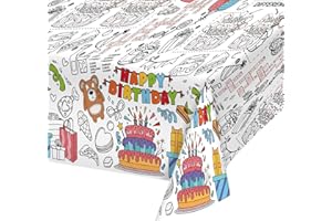 Gatherfun Happy Birthday Party Supplies Color-in Disposable Paper Tablecloth | 54x88 in Happy Birthday Party Decorations Set for Kids Birthday, School & Special Events