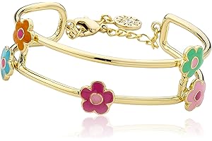 Little Miss Twin Stars 14k Gold-Plated Pink Hearts Station 2 Row Bangle