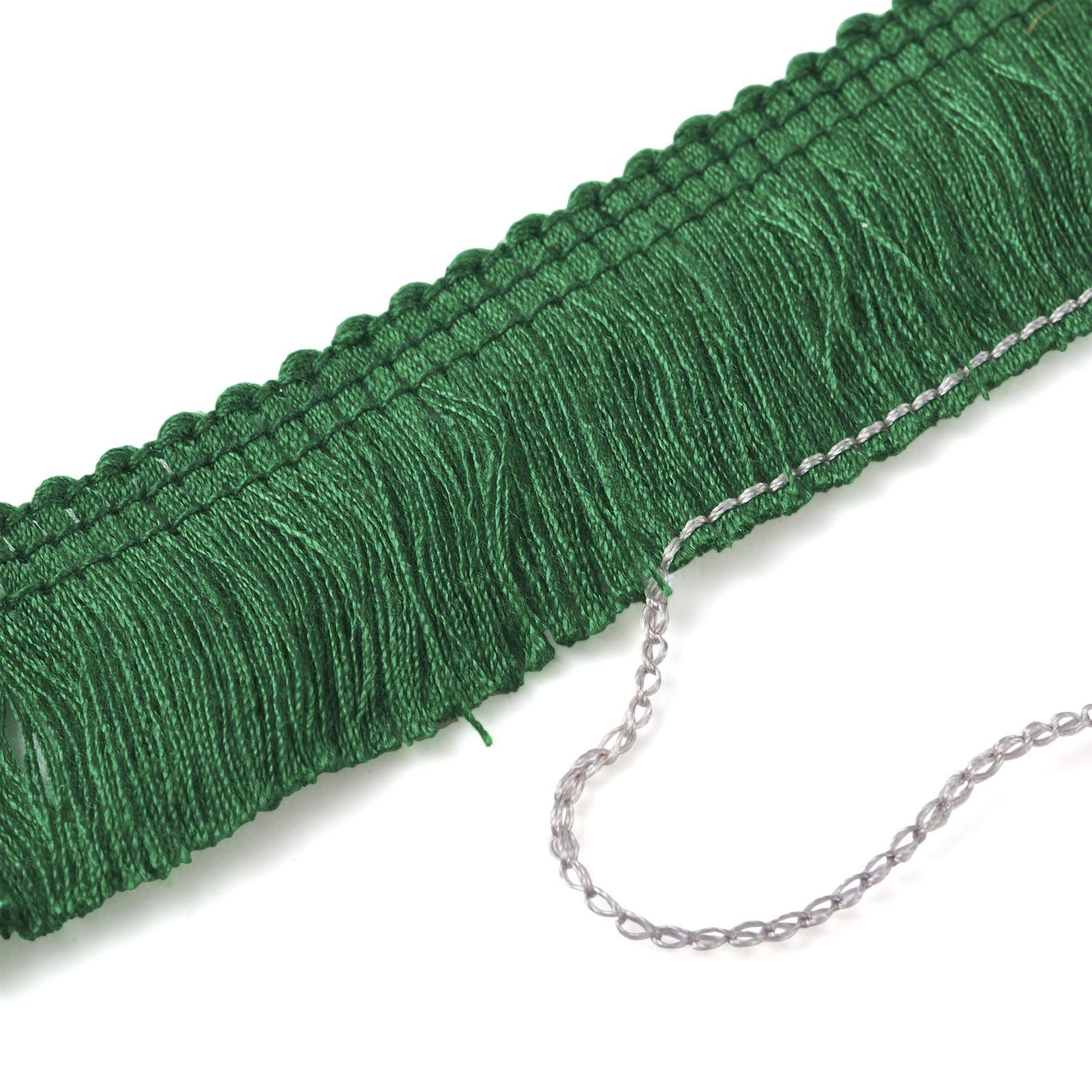 Beadthoven Tassel Fringe Trim, 27 Yards Fibre Lace Trim Fringe Embroidered Ribbon Green for Sewing Wedding Latin Dress Stage Clothes Decor, 25mm Wide