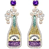 CEALXHENY Champagne Earrings Pearl Rhinestone Champagne Bottle Earrings for Women Wine Bottle Drop Dangle Earrings Holiday Party Celebration Earrings