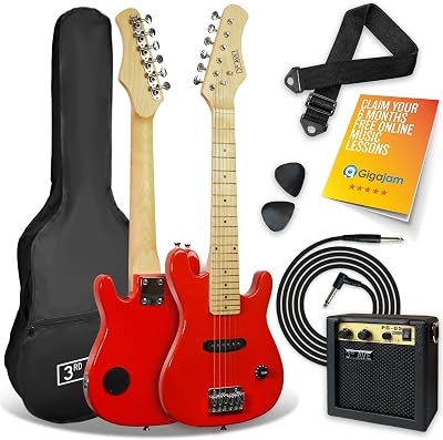 3rd Avenue 1/4 Size Kids Electric Guitar Pack - Red, 6 Months Lessons