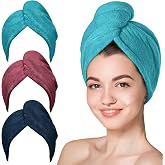 Hicober Microfiber Hair Towel Wrap for Women, Plum Navy Aqua Green, 3-Pack | Soft, highly absorbent wrap helps hair dry faster and stays securely in place on curly, thick or long hair