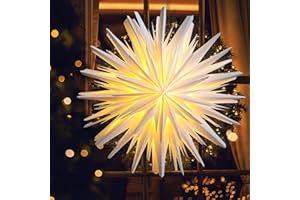 EANLOLY 3D LED Paper Star Lantern - Christmas Decorations Indoor, Twinkle Fairy Lights Window Decor, Holiday Party Hanging Lighted Stars Ornaments, 18" Ø White