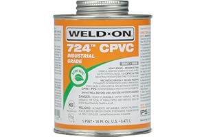Weld-On 11890 Gray 724 Heavy-Bodied CPVC Professional Industrial-Grade Cement, Medium-Setting, Low-VOC, 1 Pint Can with Appli